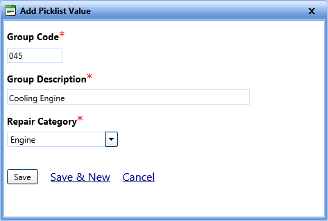 Add picklist value - Repair Group